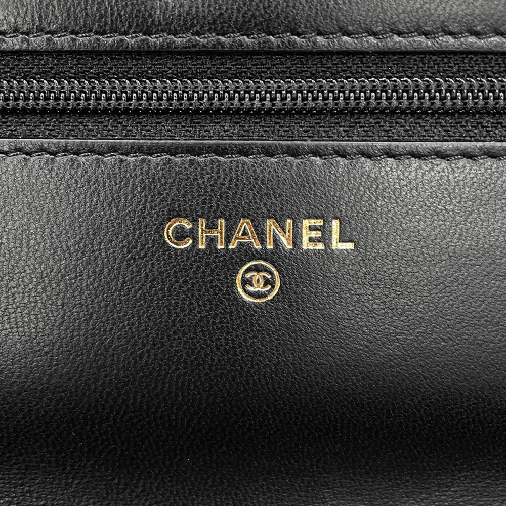 CHANEL Black Lambskin Leather Logo Wallet - Picture 16 of 16
